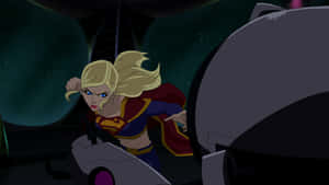 Supergirl 穿著她的超級英雄服裝，準備在黑暗的科幻環境中戰鬥。 — 超人 壁紙