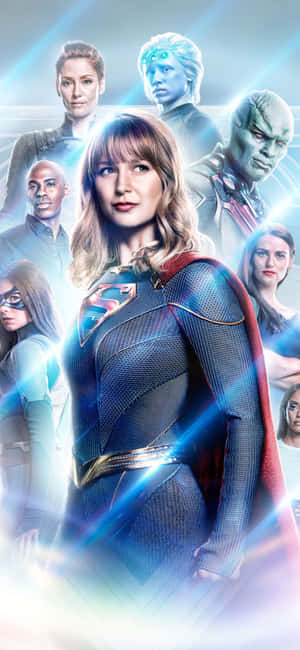 Supergirl 和她的超級英雄團隊在發光的動作場景中。 — Alison brie GIF 壁紙