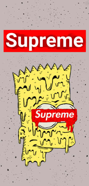 滴落的巴特·辛普森，眼睛上有Supreme標誌，斑點灰色背景。