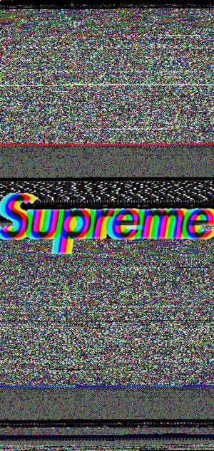 故障效果，彩虹Supreme標誌在靜態背景上