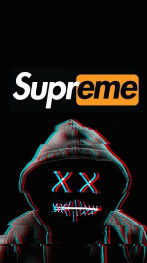 Supreme標誌上方，帶有發光眼睛和縫合嘴巴的故障效果連帽衫。