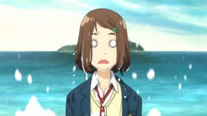 穿著校服的動漫女孩在海邊的雨中驚訝 — 可愛動漫頭像gif 壁紙