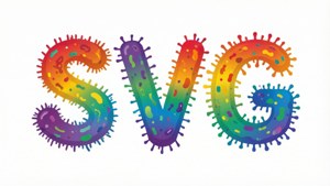 帶有尖刺邊緣和斑點的彩虹病毒主題SVG字母。