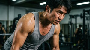 一個在健身訓練中流汗的堅定男子。