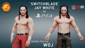 摔角手 Jay White 穿著紅色和黑色緊身褲，在 PS4 版 WWE 2K19 的電玩遊戲渲染中展示。