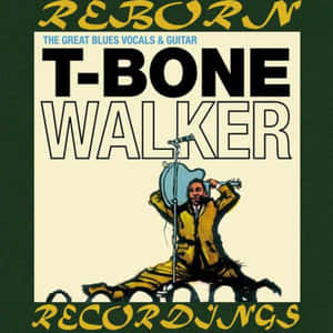 T-Bone Walker《Reborn》的復古專輯封面， featuring 一位穿著黃色西裝的吉他手。