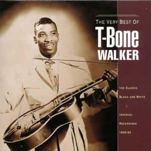 T-Bone Walker 微笑拿著結他的復古黑白專輯封面。