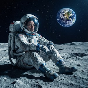 太空人坐在月球上從太空看地球
