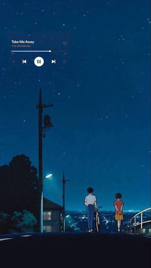 兩個動漫人物在橋上凝視星空夜景，下方城市燈光閃爍。