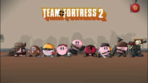 Team Fortress 2 角色以 Kirby 風格手持武器排列成一行。