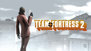 Team Fortress 2 角色身穿棕色西裝，在工業環境中手持刀具。