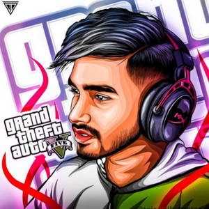 戴著耳機的玩家，背景是 Grand Theft Auto V 標誌。