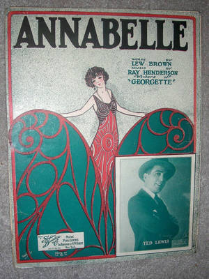 1920年代復古樂譜封面「Annabelle」，裝飾藝術風格女性和 Ted Lewis 肖像。