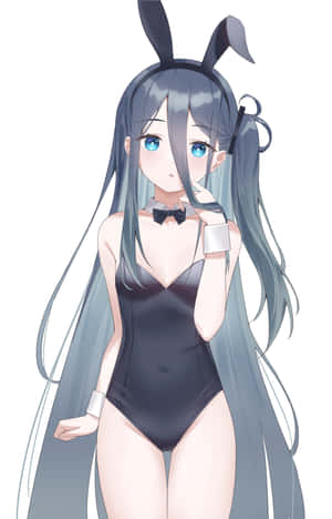 灰髮兔耳動漫少女穿著黑色連體衣。 — Pixel Tablet 壁紙