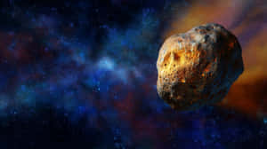 一顆岩石小行星漂浮在色彩繽紛的星雲中，充滿了星星和宇宙塵埃。
