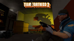 Team Fortress 2 偵察兵喺工業房間揸住散彈槍，牆上有陰影。