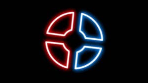 在黑暗中發光的霓虹紅色和藍色十字準星
