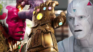Thanos 從幻視頭上取下無限手套，皮特羅·馬克西莫夫震驚地看著。