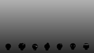 灰色漸變背景上的七個黑色人物剪影。 — 灰色 GIF 壁紙