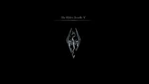 黑色背景上的銀色 The Elder Scrolls V 遊戲標誌 — 龍 壁紙