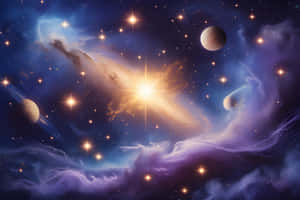 深空中充滿發光恆星、行星和彩色星雲的充滿活力的宇宙場景