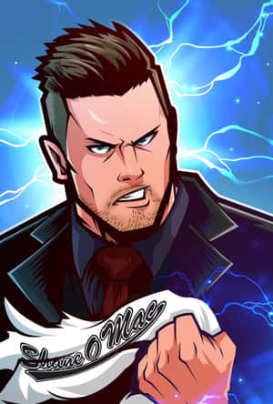 憤怒的動漫男子在閃電背景下握緊拳頭。