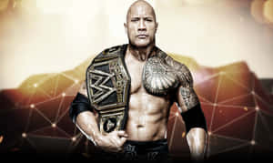 The Rock 手持WWE冠軍腰帶，背景是發光的幾何圖案。 — 狄維·莊遜 壁紙