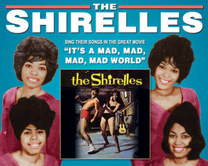 復古1960年代 The Shirelles 專輯封面，有四名微笑女性及嵌入的電影劇照。 — 音樂 GIF 壁紙