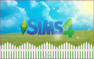 The Sims 4 標誌在陽光明媚的草地上，有白色尖樁籬笆和藍天。 — 4K 遊戲 壁紙