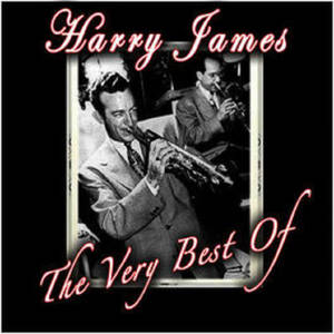 Harry James在復古爵士樂隊照片中吹奏小號，附有粉紅色手寫文字。