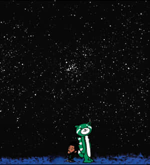 兩個卡通人物站在星空下。