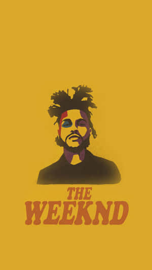 風格化的圖形，音樂家 The Weeknd 在黃色背景上帶有色彩繽紛的臉。