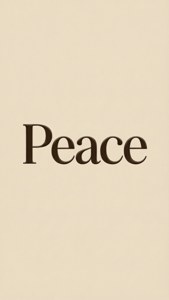 米色背景上以深棕色襯線字體顯示的Peace一詞