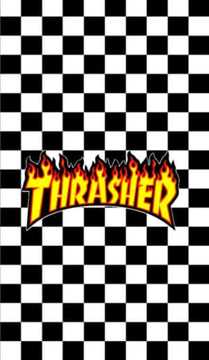 Thrasher雜誌標誌，格仔背景上有火焰