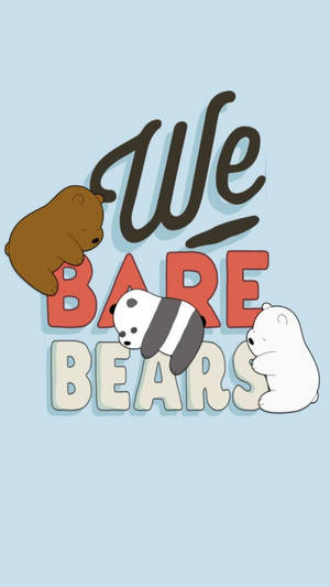 三隻卡通熊在藍色背景上的「We Bare Bears」字樣上睡覺。