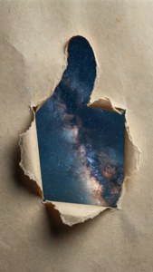 撕破的紙張揭示了一個形狀像豎起大拇指的星系