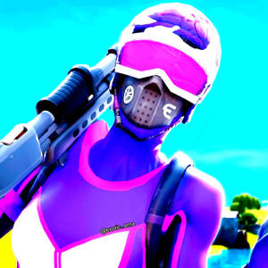 身穿霓虹裝備的遊戲角色在明亮天空下持步槍。 — Fortnite 造型 壁紙