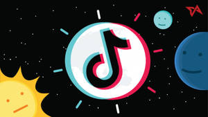 TikTok 標誌在太空中，有微笑的行星和一個脾氣暴躁的太陽。