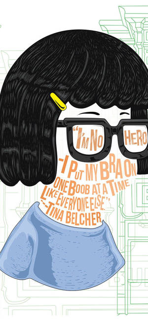 Tina Belcher 的卡通插圖，眼鏡和藍色襯衫上有語錄。 — iPhone 11 Pro 壁紙
