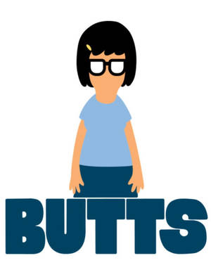 戴眼鏡、留鮑伯頭的卡通女孩在「BUTTS」一詞上方。 — 極簡美學 壁紙