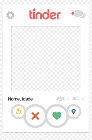 Tinder 交友應用程式個人資料卡，附有相片佔位符和操作按鈕。