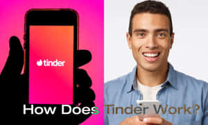 男人微笑著拿著手機，Tinder應用程式開啟。