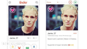 Tinder 約會應用程式個人資料，一位名叫 Jamie 的金髮男子，附有興趣和位置。