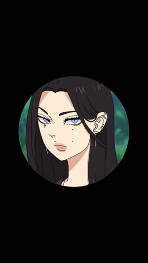黑髮藍眼的動漫女孩，置於圓形框架內。 — 東京卍復仇者 壁紙