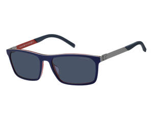 Tommy Hilfiger 太陽眼鏡，配海軍藍色鏡框及紅色鏡臂點綴。 — 藍色 壁紙