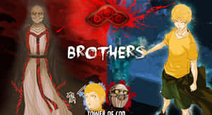 來自 Brothers 漫畫的動畫角色，紅藍背景。