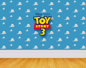 Toy Story 3 標誌在藍色雲牆紙上配木地板 — 反斗奇兵2 壁紙
