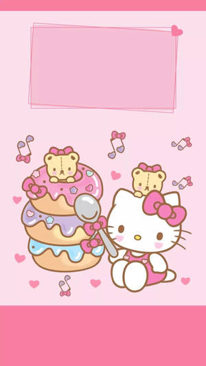 透明粉紅主題的 Hello Kitty 壁紙。