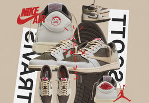 Travis Scott x Nike Air Jordan 運動鞋系列拼貼畫，搭配大膽的品牌標識。
