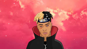 一位年輕男子，擁有雙色頭髮和黑色斗篷，背景是粉紅色星空。 — Trippie redd GIF 壁紙